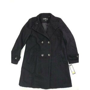 Fleet Street Ltd. Size M Classic Double Breasted Boiled Wool Coat, Black